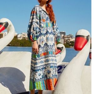 Farm Rio Lg Blue Palms Midi Dress